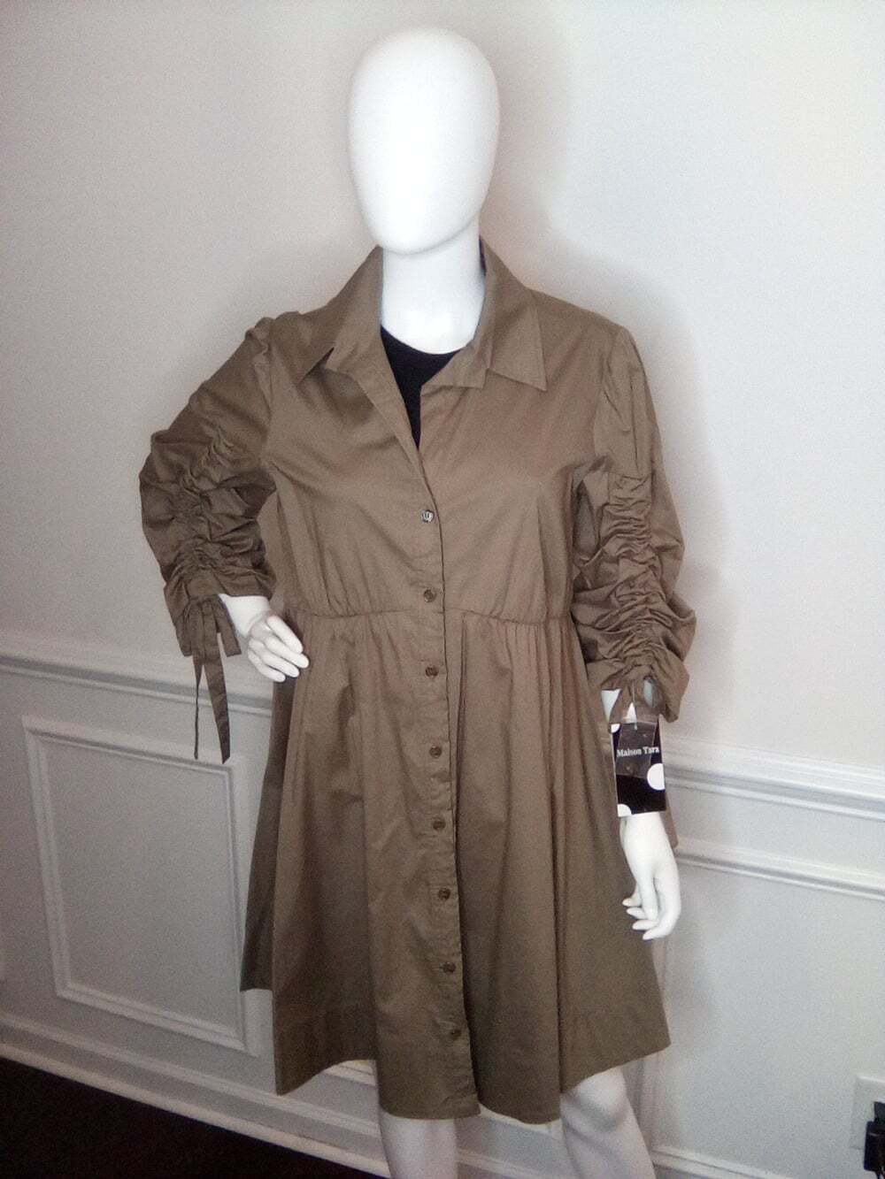 Women's Maison Tara 3/4 Sleeve Collared Shirt Dress, Sz.XL, Olive, NEW